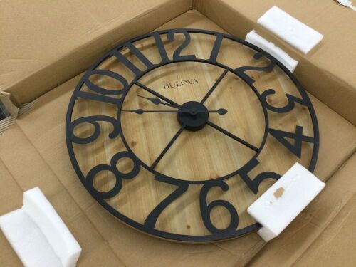 Bulova 29 in. H x 29 in. W Round Gallery Wall Clock in Knotty Pine Veneer - Lot 378