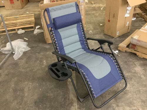 Oversized Padded Zero Gravity Chair, Folding Recliner w/ Headrest, Side Tray - Lot 460