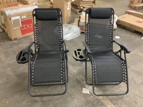Set of 2 Adjustable Zero Gravity Patio Chair Recliners w/ Cup Holders - One Cup Holder Chipped  - Lot 461