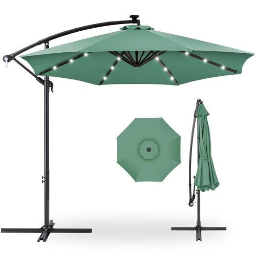 Solar LED Offset Hanging Patio Umbrella w/ Crank Tilt Adjustment - 10ft - Lot 750
