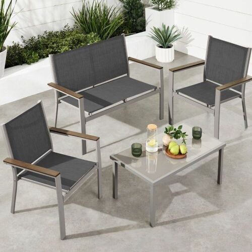 4-Piece Textilene Outdoor Conversation Set w/ Cushions, Table - Lot 92
