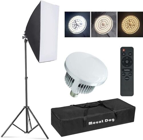 MOUNTDOG Softbox Lighting Kit, 19.7"X27.5" Reflector and 3 Colors Temperature 85W Bulb with Remote - Lot 628