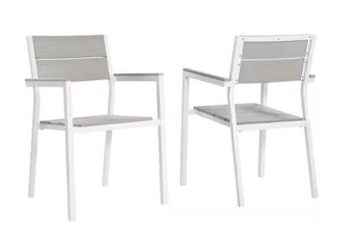 MODWAY Maine White Aluminum Outdoor Patio Dining Chair in Light Gray, Set of 2  - Lot 77