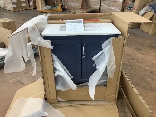 Home Decorators Collection Tupelo 30 in Single Sink Bath Vanity in Midnight Blue - Top Broken - Lot 196