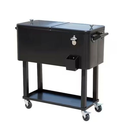 Outsunny 80 QT Rolling Ice Chest Drink Cooler Cart, Black  - Lot 166