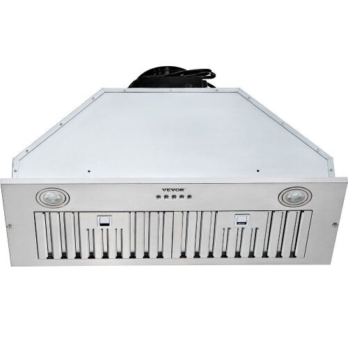 VEVOR 800CFM 3-Speed, 30 Inch Stainless Steel Built-in Kitchen Vent with Push Button Control LED Lights Baffle Filters, Ducted/Ductless Convertible, ETL Listed - Lot 297