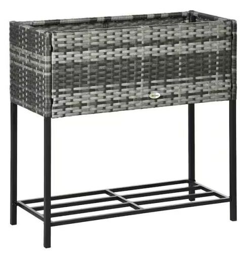 Elevated Gray Wicker Raised Garden Bed with Metal Frame  - Lot 437