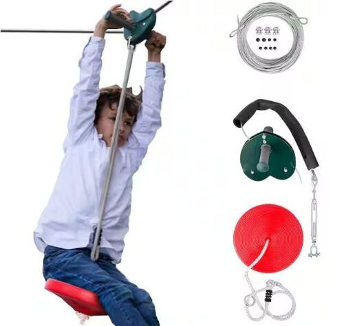 VEVOR Backyard 100 ft. Slacker Heart Shaped Zip line Trolley with Seat and Handle Zipline for Kids, Red  - Lot 497