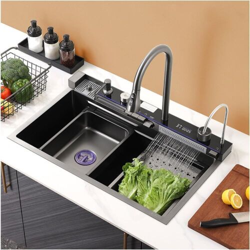 Nano Stainless Steel Waterfall Kitchen Sink with Pull Down Sprayer - Lot 60