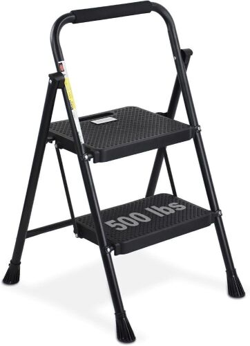HBTower 2 Step Folding Step Stool with Wide Anti-Slip Pedal - Lot 495
