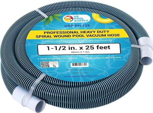 U.S. Pool Supply 1-1/2" x 25 Foot Professional Heavy Duty Spiral Wound Swimming Pool Vacuum Hose with Kink-Free Swivel Cuff - Lot 171