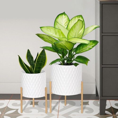 ARNIS Indoor Planter Pots with Stand, 8.25 & 10.5 Inch, White and Gold  - Lot 201