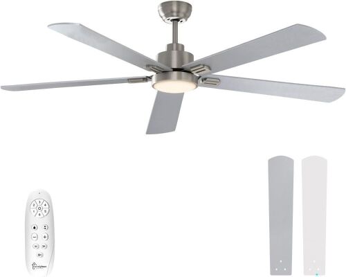 62 Inch Indoor Ceiling Fan with Lights and Remote Control, DC Slient Motor, Dimmable, Reversible, Brushed Nickel - Lot 54