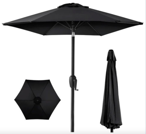 Outdoor Market Patio Umbrella w/ Push Button Tilt, Crank Lift - 7.5ft - Lot 450