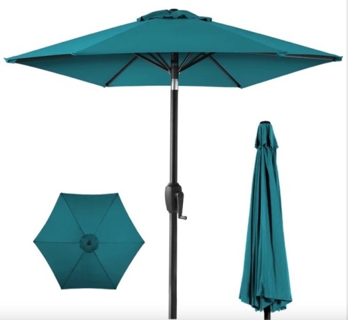Outdoor Market Patio Umbrella w/ Push Button Tilt, Crank Lift - 7.5ft - Lot 451