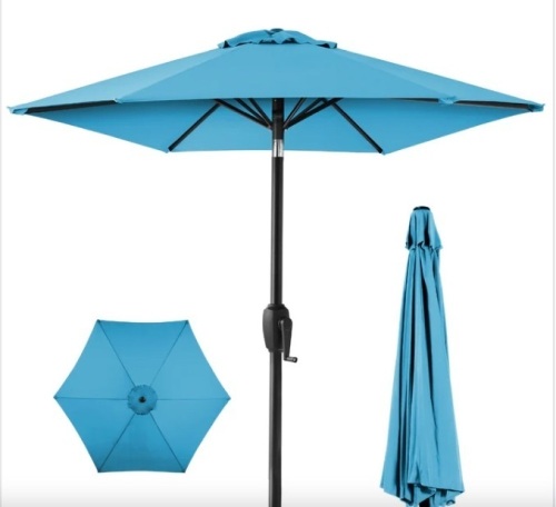 Outdoor Market Patio Umbrella w/ Push Button Tilt, Crank Lift - 7.5ft - Lot 453