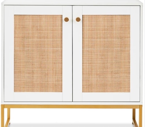 2-Door Rattan Storage Cabinet Accent Furniture for Living Room w/ Foot Pads - Lot 455