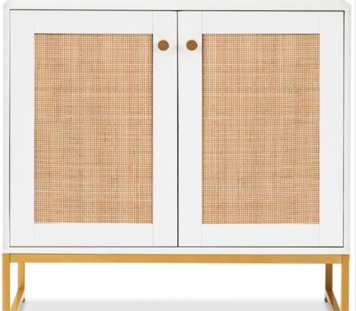 2-Door Rattan Storage Cabinet Accent Furniture for Living Room w/ Foot Pads - Lot 489