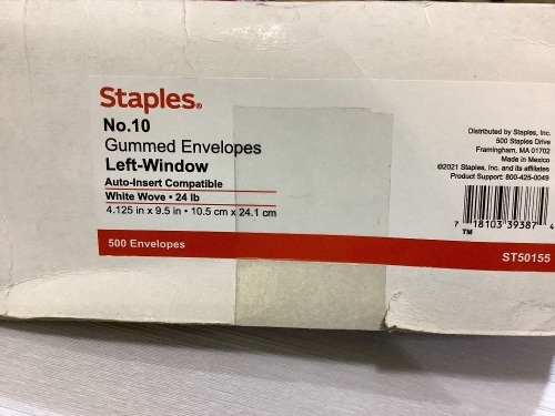 500 no. 10 gummed envelopes left window - Lot 496