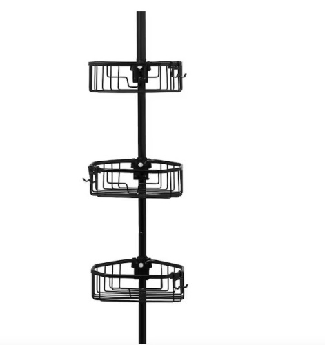 Tension Pole Corner Shower Caddy in Matte Black - Lot 64c