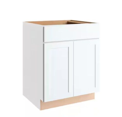 Hampton Bay Courtland 27 in. W x 24 in. D x 34.5 in. H Assembled Shaker Base Kitchen Cabinet in Polar White  - Lot 51
