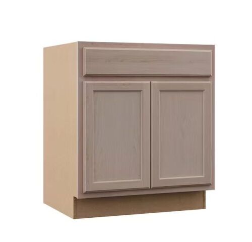 Hampton Bay 30 in. W x 24 in. D x 34.5 in. H Assembled Sink Base Kitchen Cabinet in Unfinished with Recessed Panel - Lot 53