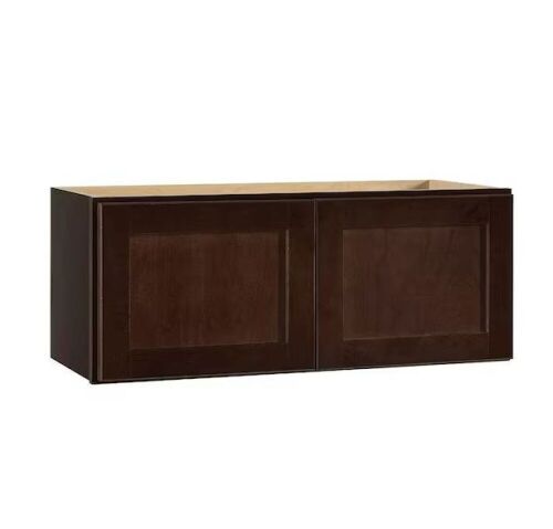 Hampton Bay Shaker 30 in. W x 12 in. D x 12 in. H Assembled Wall Bridge Kitchen Cabinet in Java without Shelf - Lot 58