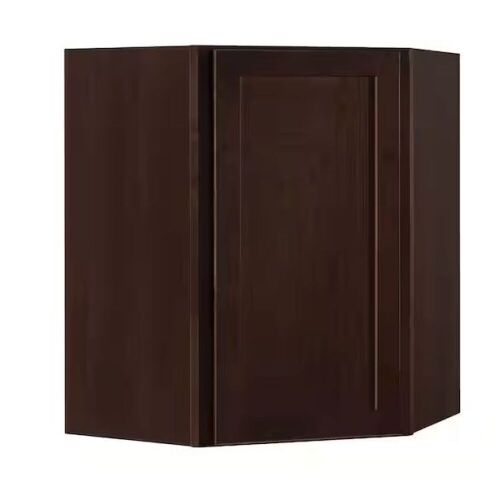 Hampton Bay Shaker 24 in. W x 12 in. D x 30 in. H Assembled Diagonal Corner Wall Kitchen Cabinet in Java - Lot 61