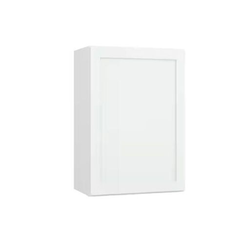 Hampton Bay Courtland 21 in. W x 12 in. D x 30 in. H Assembled Shaker Wall Kitchen Cabinet in Polar White - Damaged Corner - Lot 66