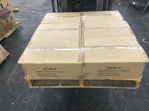 Lot of (6) Cases of Zehn-X Premoistened 8" x 6" Antiseptic Sanitizing Wipes  - Lot 300