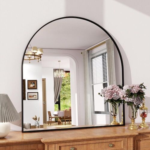  Arched Wall Mirror 32" x 34" Black Aluminum Alloy Frame - Lot 333