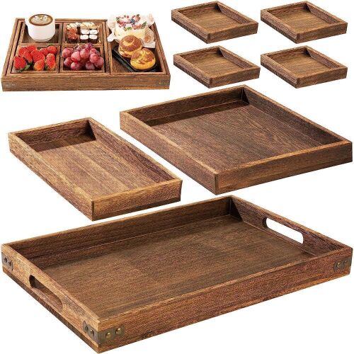  Yangbaga Rustic Wooden Serving Trays with Handle, Set of 7 - Lot 148