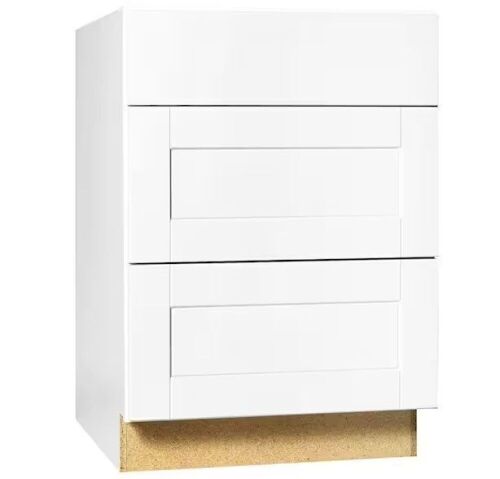 Hampton Bay Shaker 24 in. W x 24 in. D x 34.5 in. H Assembled Drawer Base Kitchen Cabinet in Satin White with Ball-Bearing Glides - Lot 68
