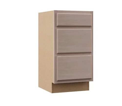 Hampton Bay 18 in. W x 24 in. D x 34.5 in. H Assembled Drawer Base Kitchen Cabinet in Unfinished with Recessed Panel - Lot 70