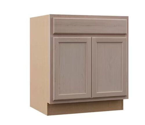 Hampton Bay 30 in. W x 24 in. D x 34.5 in. H Assembled Sink Base Kitchen Cabinet in Unfinished with Recessed Panel - Lot 71