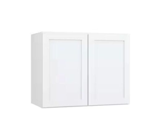 Hampton Bay Courtland 30 in. W x 15 in. D x 23.5 in. H Assembled Shaker Wall Kitchen Cabinet in Polar White  - Lot 75