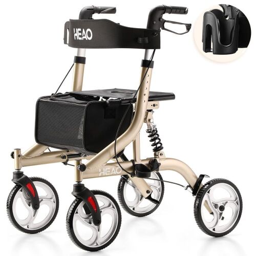HEAO Rollator Walker with Seat, 10" Wheels, Shock Absorber, Backrest and Compact Folding Design - Lot 247