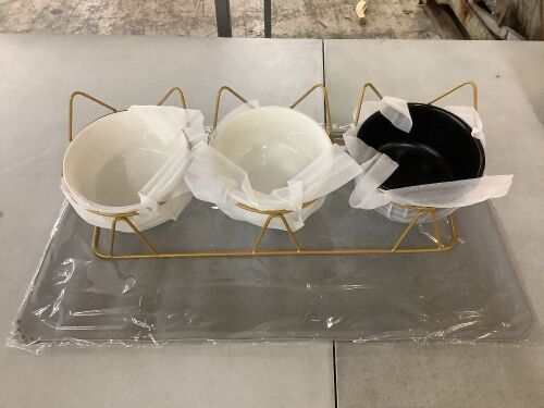 Raised Cat Bowls with Gold Stand, Set of 3  - Lot 254