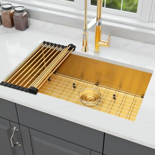  Gold Stainless Steel Undermount Kitchen Sink, 30 x 18 inch - Lot 95