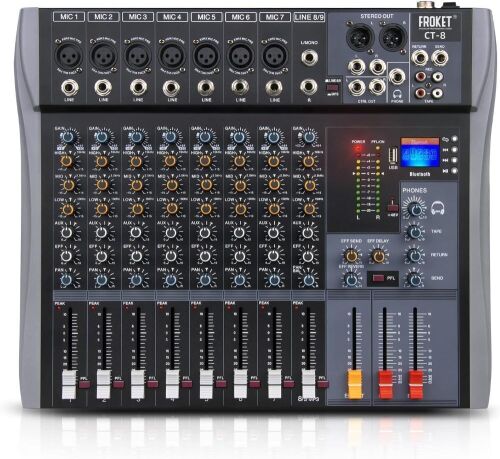  Froket Professional 8-Channel Audio Interface, DJ Console with Bluetooth USB, Sound Mixing Console and Audio Console - Lot 96