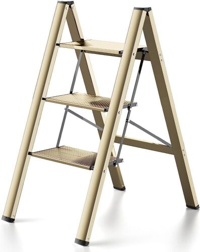 3 Step Aluminum Lightweight Folding Step Stool  - Lot 367