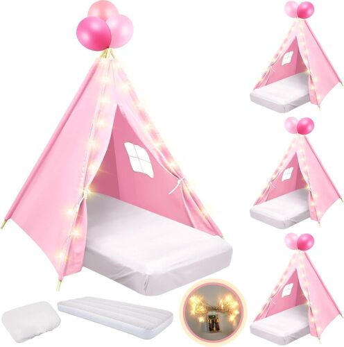 Kids Teepee Tent with Lights & Inflatable Air Bed, Set of 4  - Lot 372