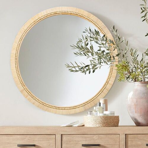 24 Inch Boho Circle Rattan Wall Mirror  - Lot 454