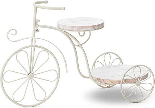  Glitzhome 24" L Metal Tricycle Planter Stand with Natural Solid Wood Tray  - Lot 631