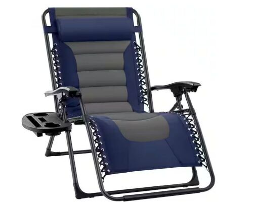 Oversized Padded Zero Gravity Chair, Folding Recliner w/ Headrest, Side Tray - Lot 639