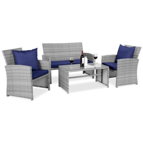 4-Piece Outdoor Wicker Conversation Patio Set w/ 4 Seats, Glass Table Top - Lot 30