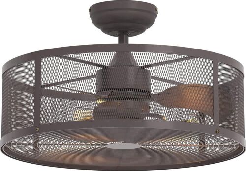  Inlight 22" Industrial Caged Ceiling Fan with Remote Control and Light Kit, Oil Rubbed Bronze Finish - Lot 89
