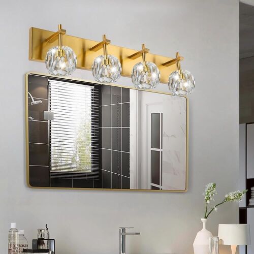 Modern 4-Light Crystal Bathroom Vanity Light Fixture  - Lot 610