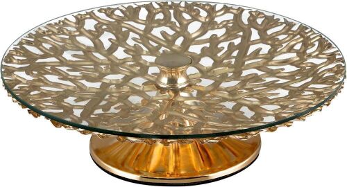 MDLUU Glass Cake Stand, Metal Branches Pattern  - Lot 739