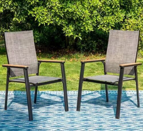 PHI VILLA Black Stackable Lightweight Aluminum Patio Outdoor Dining Chair, 2 Pack   - Lot 173